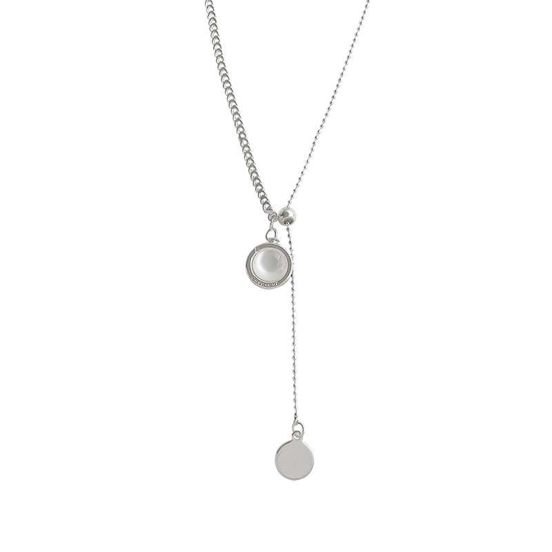 Double-sided black agate pearl pull-out necklace for women, 2023 new versatile silver sweater chain, ins style Item Picture
