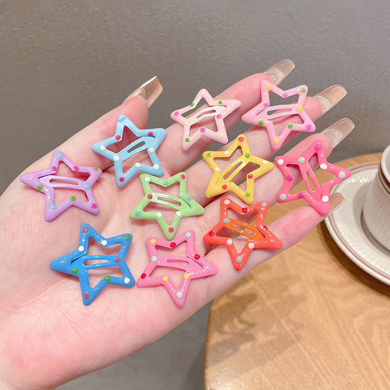 Dopamine hair clips, colorful five-pointed star hair clips, 2023 new Sweet Girl y2k hair accessory, bangs, bb clip headwear Application Scenario