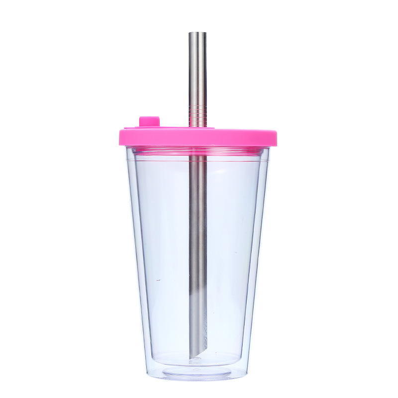 The manufacturer's new cross-border Amazon portable double-layer plastic cup 16oz universal bubble milk tea lid straw cup Application Scenario