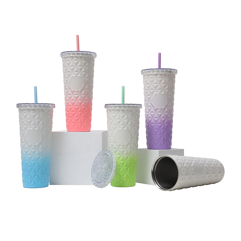 Cross-border factory direct supply 304 stainless steel straw cup, high appearance level women's water cup, gift style, portable heat and cold preservation cup Item Picture