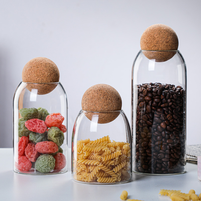 Customized storage and display sealed jars, kitchen grain storage jars, round cork stopper transparent glass products storage jars Specification drawing