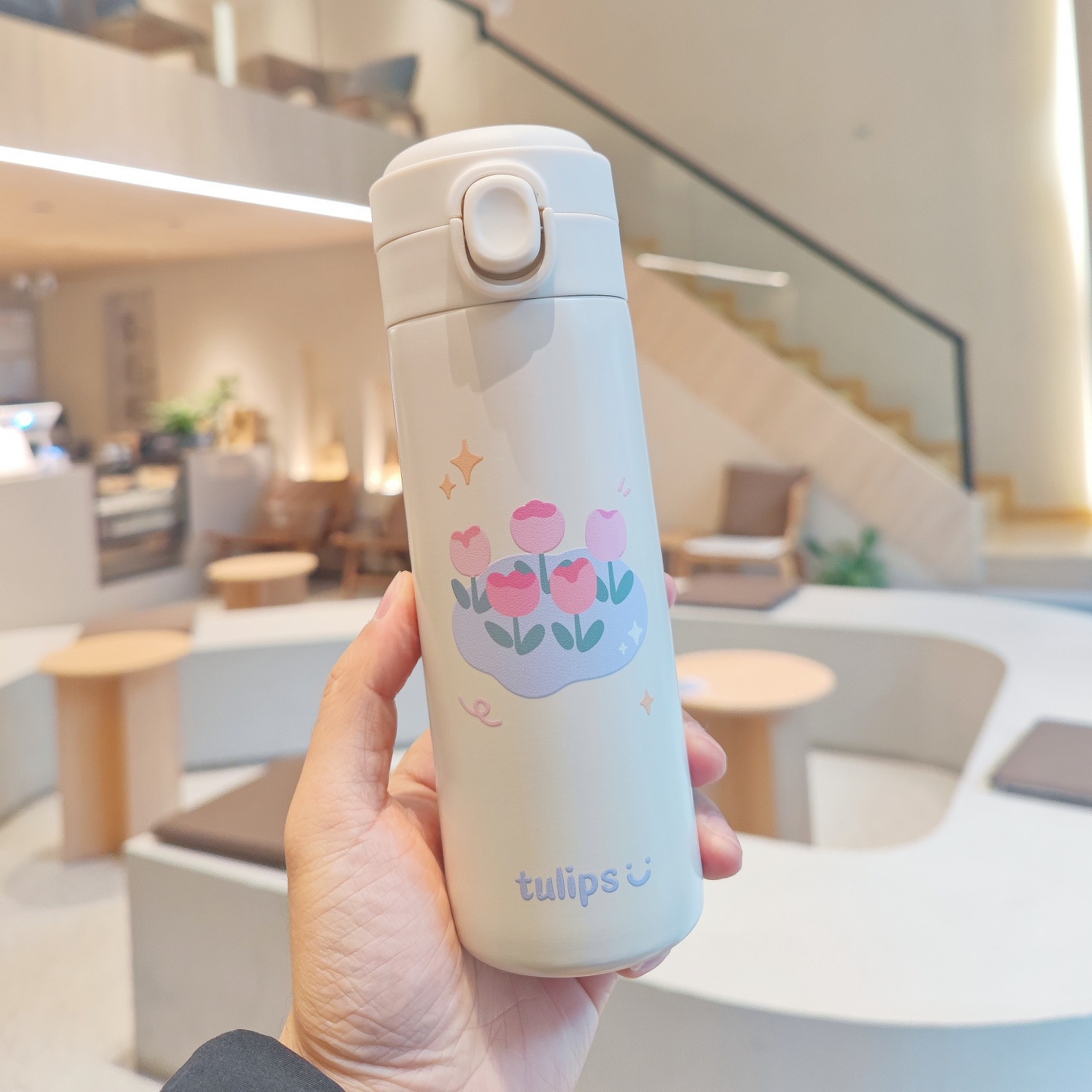 Wholesale of high-appearance-level tulip insulated cups for direct drinking, girls' water cups, student portable spring lid stainless steel ins cups Specification drawing