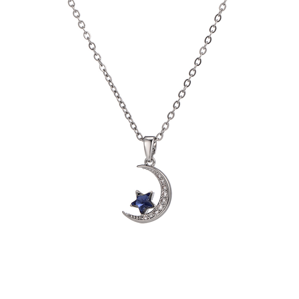 Blue Star Moon necklace, a new Korean style, niche and trendy collarbone chain, simple and versatile, with a high-end look Item Picture