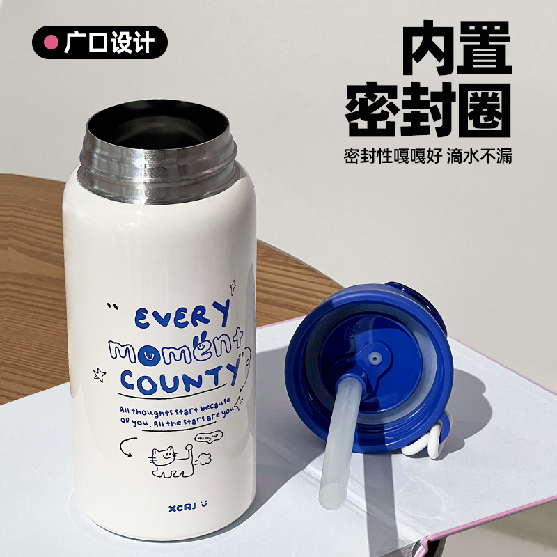 2024 New model 304 stainless steel insulated cup, high appearance level, anti-drop student portable straw cup, children's water cup Specification drawing