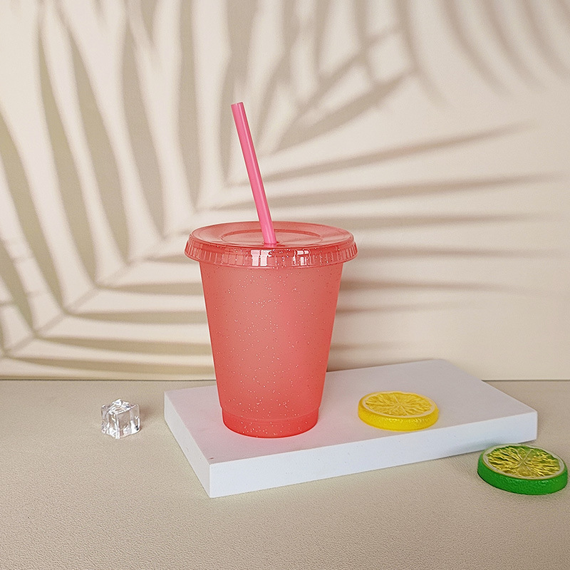 【 Processing and Customization 】 Plastic straw cups, glitter cups, household and office portable multi-color drinking cups, wholesale from the source Specification drawing
