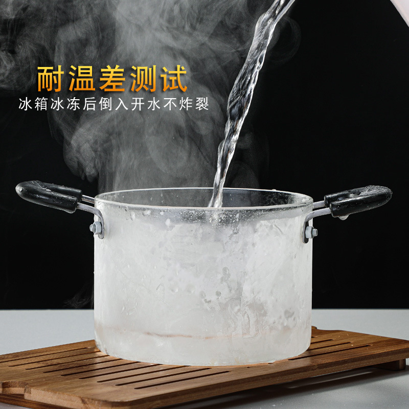 Transparent double-ear glass pot steamer, household large-capacity kitchenware, high borosilicate high-temperature resistant open flame glass soup pot wholesale Application Scenario