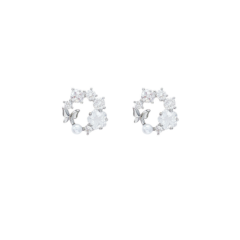 Korean-style sweet and slightly inlaid zircon butterfly stud earrings for women, exquisite and niche design, versatile earrings, new elegant earrings Item Picture