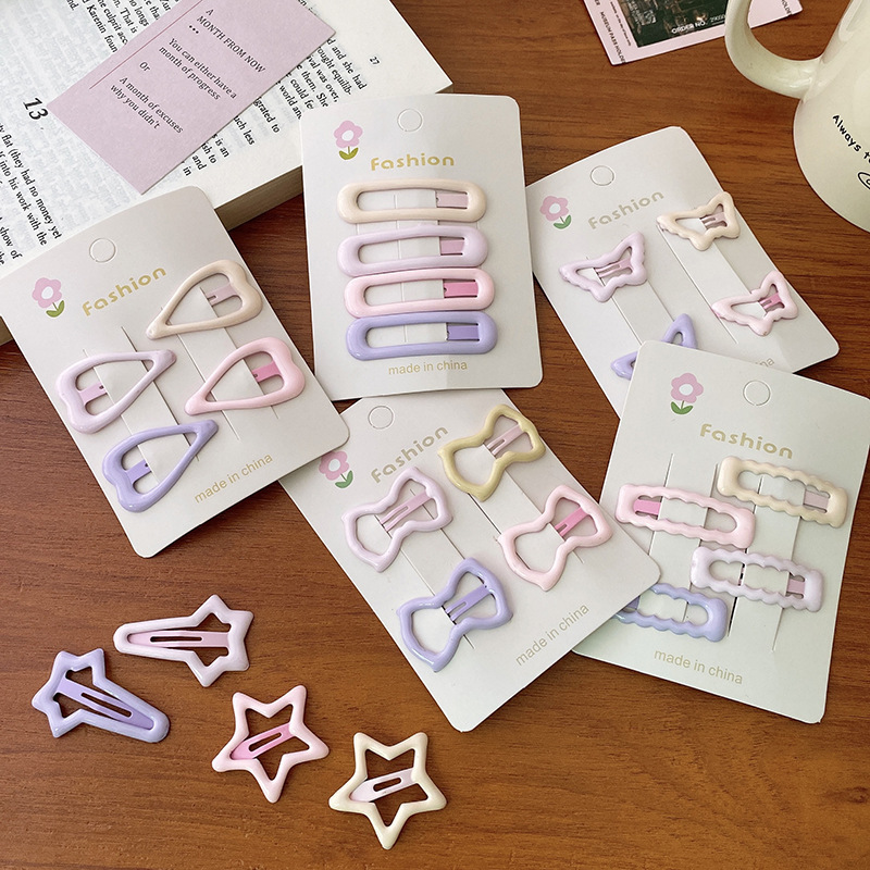 Purple and pink star hair clips, children's colorful bb clips, girls' forehead fringe clips, cute baby hair accessories and hair clips details Picture