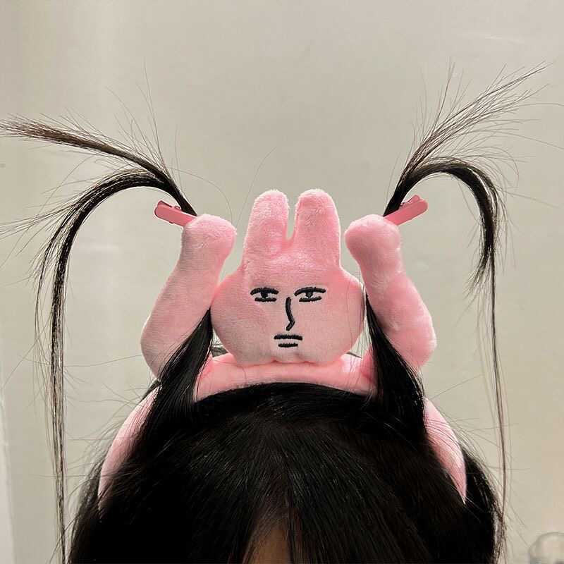 Pink rabbit funny hair band, fun headband, a funny and cute cartoon hair accessory for girls to wash their faces, grab bangs and pull their hair Application Scenario