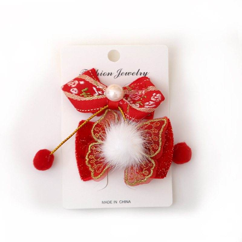 Wholesale 2025 New Year children's Hanfu bow headwear, girls' red festive tassels, Chinese-style New Year hair accessories Item Picture