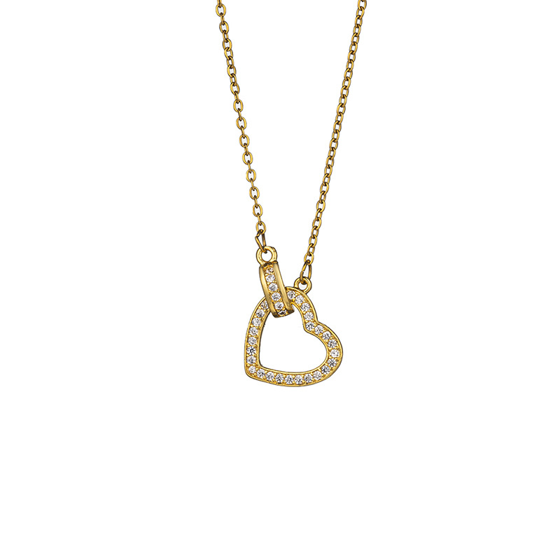 This Japanese and Korean light luxury double-ring titanium steel necklace with full diamonds and hearts exudes a feminine charm and goddesses. It is a versatile collarbone chain and a high-end accessory Item Picture