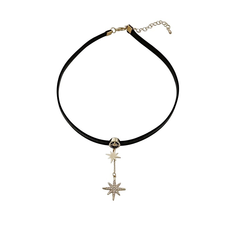 Sweet and cool Maillard Oceight-pointed Star choker necklace, pu leather necklace, women's niche design sense collar collarbone chain Item Picture