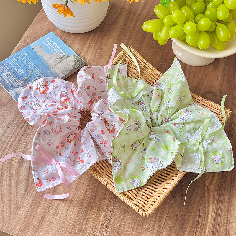 Cream girl, little bear, bow, fabric, large intestine circle, hair tie, square scarf, floral hair tie, ponytail, hair accessory, headwear Application Scenario