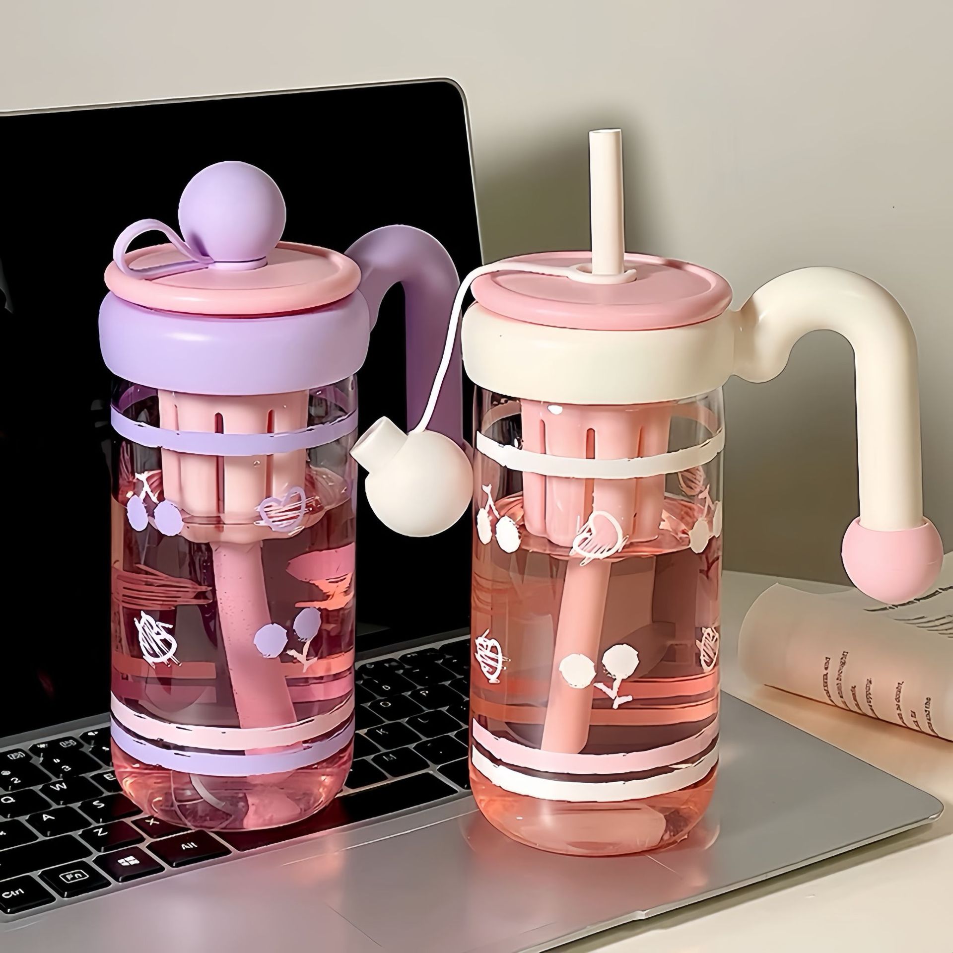 Girls' handle water cup, high appearance level, simple office filter glass cup, tea brewing, high-temperature resistant, large-capacity gift cup full figure