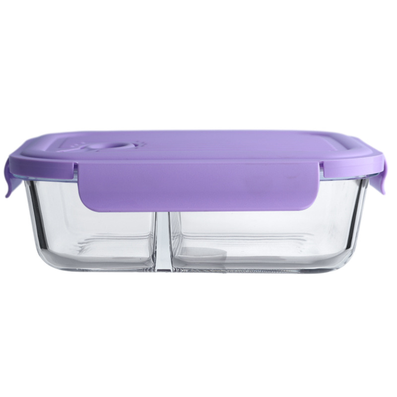Wholesale of Bolimei purple InS-style high borosilicate glass lunch boxes, microwave oven divider rice lunch boxes, and fresh-keeping bowls Item Picture