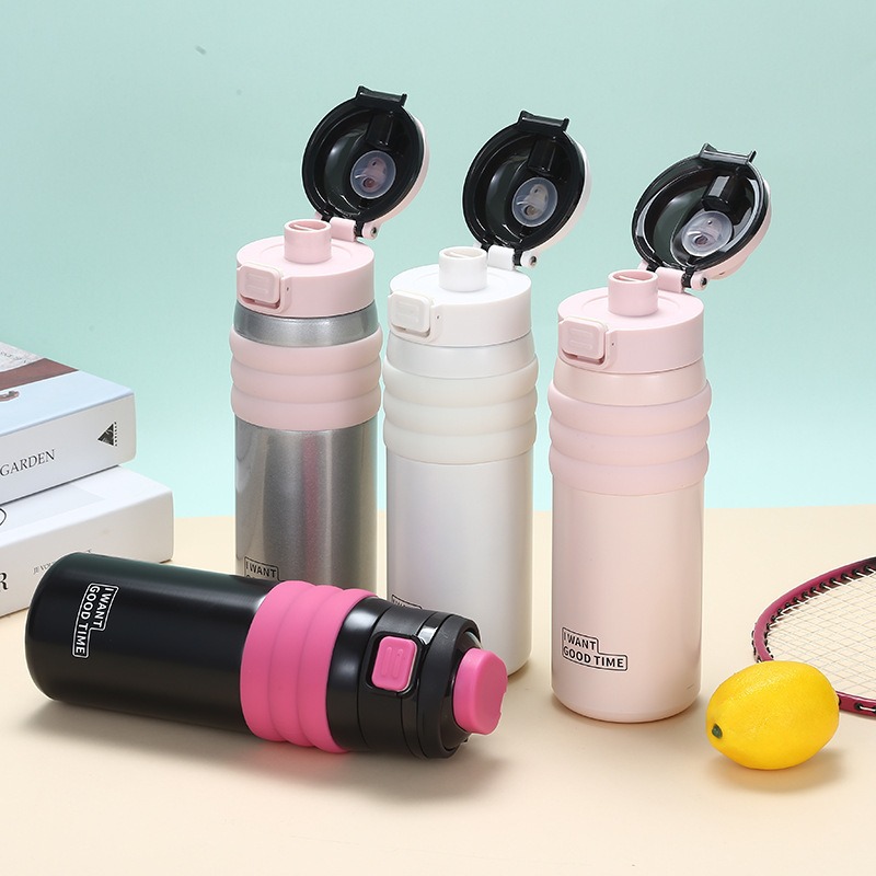 New high-appearation-level double-drinking insulated cup, 316 stainless steel bouncy cup, outdoor large-capacity portable hand-held travel cup details Picture
