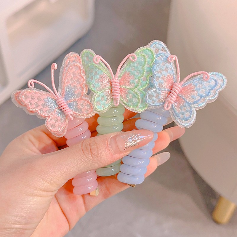 New butterfly phone line, curly hair tie, children's sweet hair tie, high appearance level, durable, double ponytail, flower girl Application Scenario