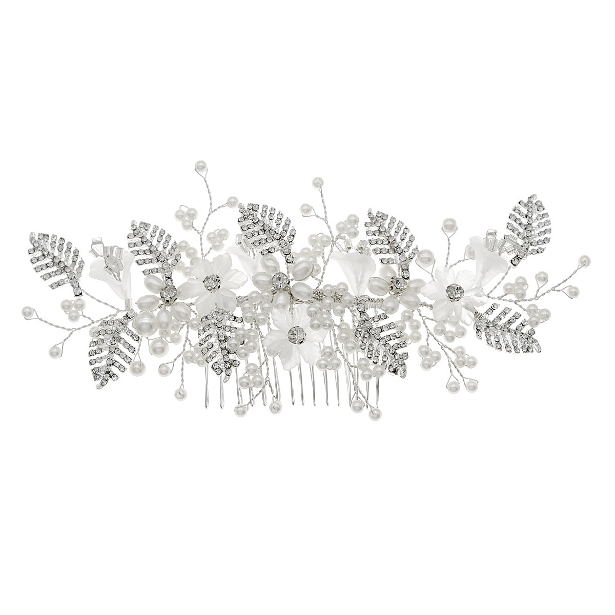 Bride's hair accessory, handcrafted pearl comb, Xiuhe wedding dress, headwear, new Chinese-style alloy diamond-encrusted flower hair comb Item Picture
