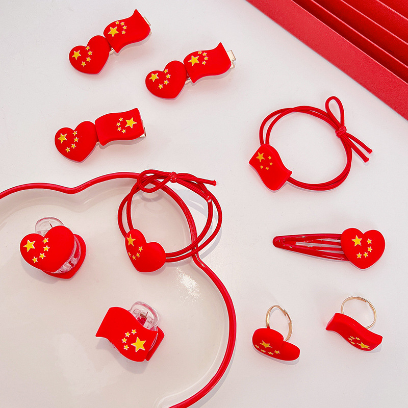 National Day children's hair clips, broken hair clips, festival hair accessories, girls' hair ties that do not damage hair, high bullet head accessories for girls Specification drawing