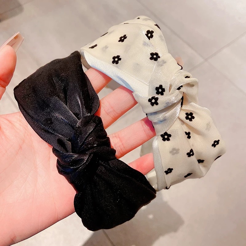 The same style of White deer, black gauze flower high head top hair band, thin headwear for women in spring and summer, hair tie, headband, hair accessory full figure
