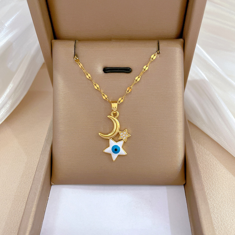 【 Titanium Steel 】 Star Moon Eyes, luxurious cross-border banquet and wedding necklace, versatile collarbone chain for female Internet celebrities, titanium steel full figure