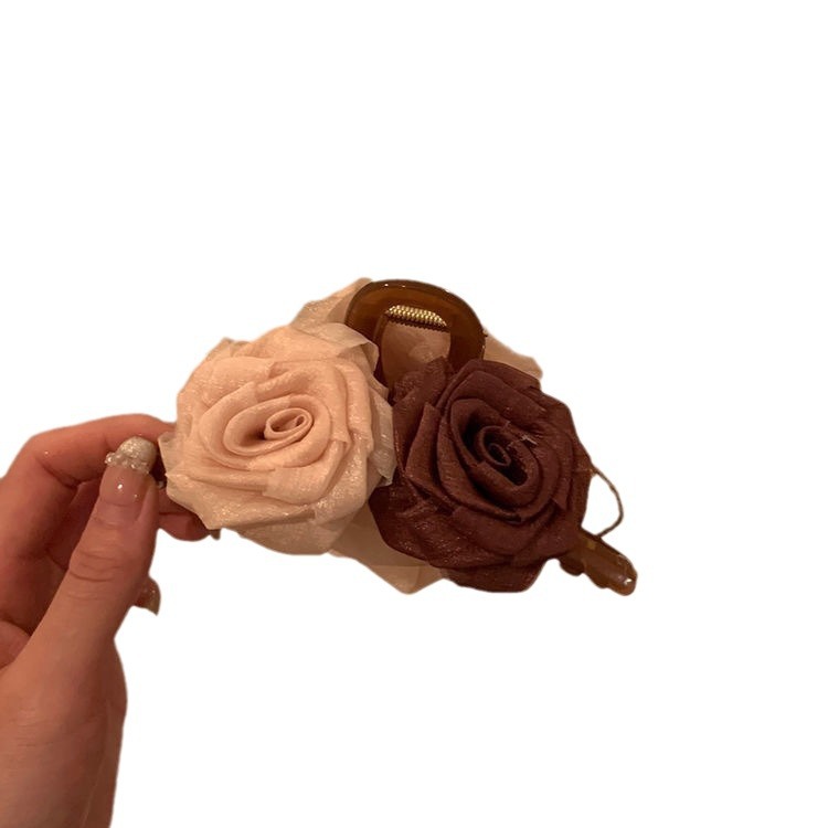 Maillard dried rose flower grab clip, retro back head updo large hair clip, high-end shark clip hair accessory Item Picture