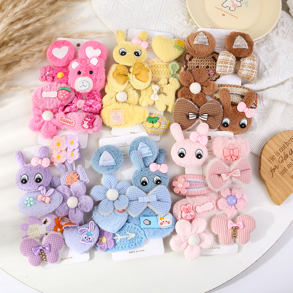 Autumn and winter cartoon cute hair clip set, children's sweet style bow rabbit eight-piece set, bangs broken hair clip and hairpin full figure