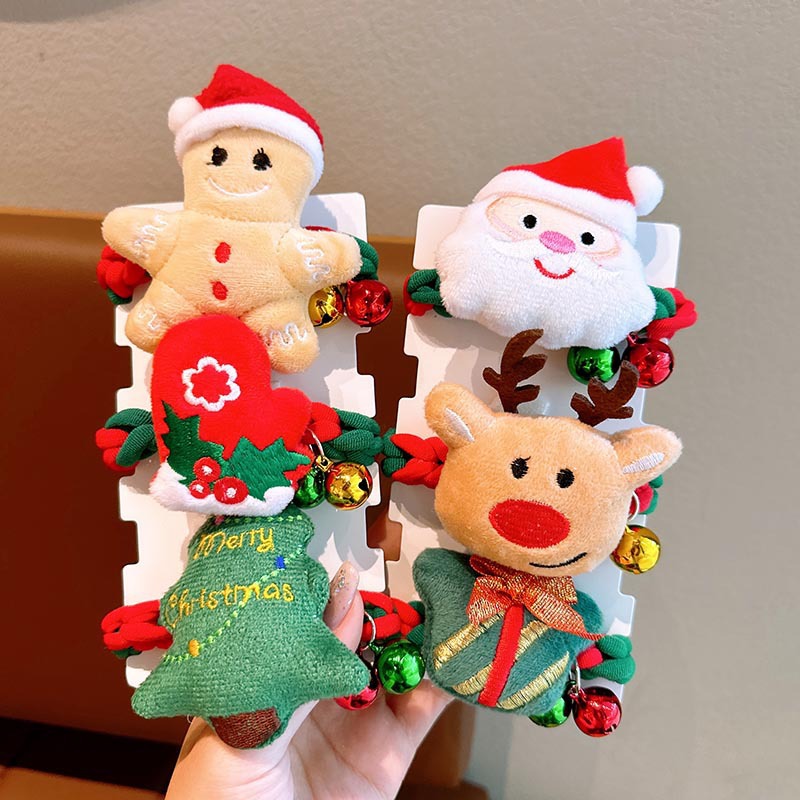 Christmas hair accessories, cute Santa Claus, girl braided hair tie, hair band, bun hairstyle, high-elasticity children's rubber band full figure