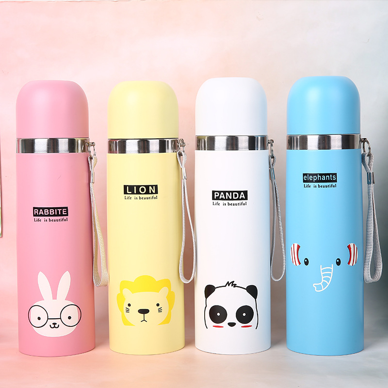 Cartoon bullet-shaped insulated cup, children's water bottle, gift business cup, double-layer stainless steel sling, outdoor portable cup full figure