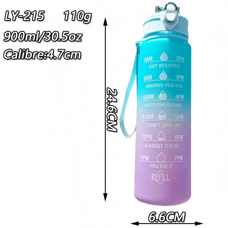 New high appearance level portable handle fitness sports water bottle, outdoor large capacity 900ml gradient color space plastic cup Application Scenario