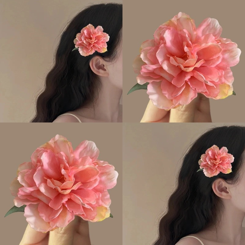 Flower ancient-style peony hair clips, atmosphere clips, retro bangs, side accessories, hair clips, photo headwear, hair accessories Specification drawing