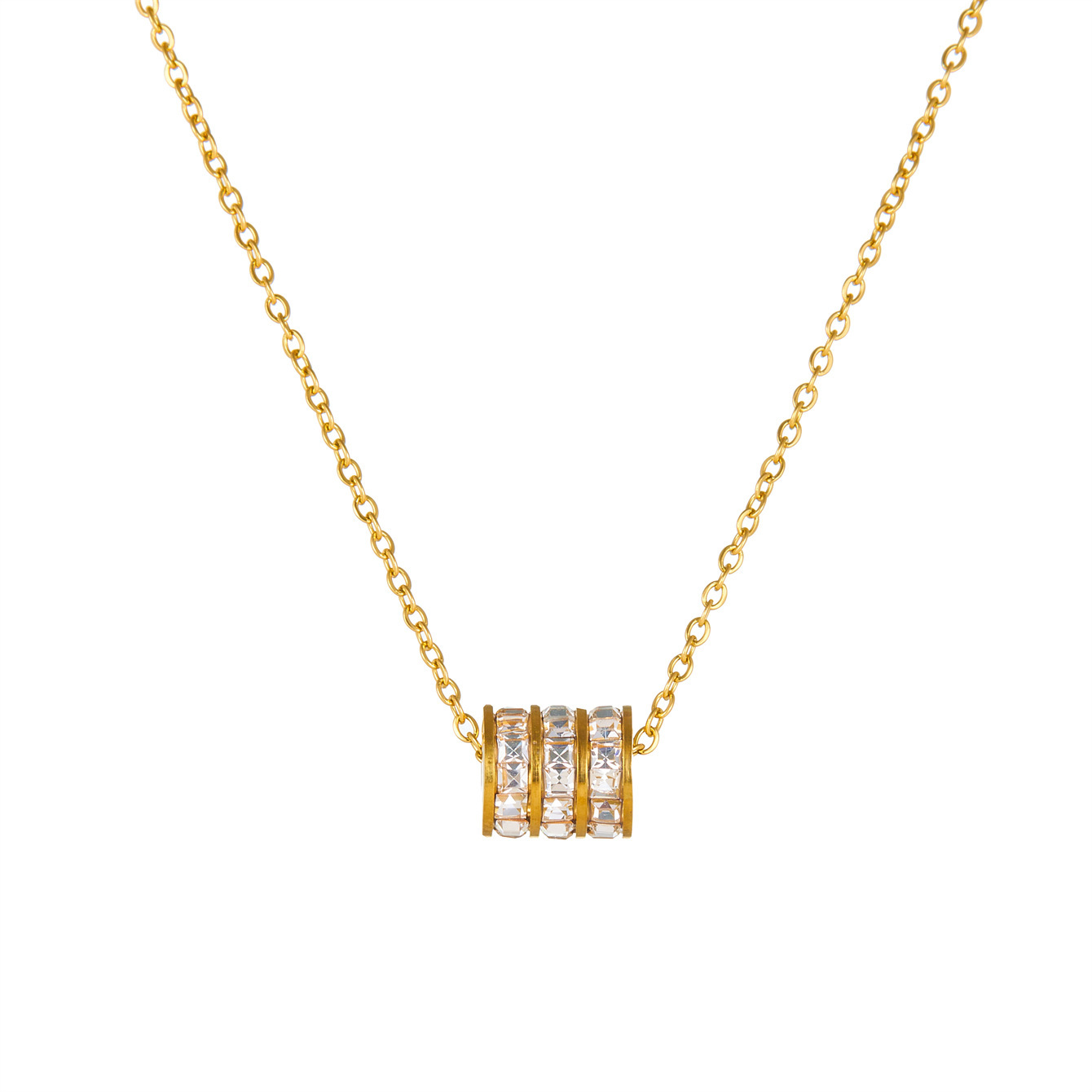 Three-row full diamond mini waist pendant titanium steel necklace, women's furnace vacuum electroplated non-fading collarbone chain light luxury accessory Item Picture