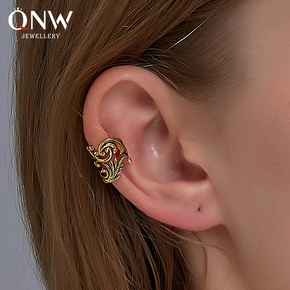 Cold style, simple and retro ear bone clips, unique leaf earrings without ear holes, women's aged look, cross-border best-selling earrings full figure