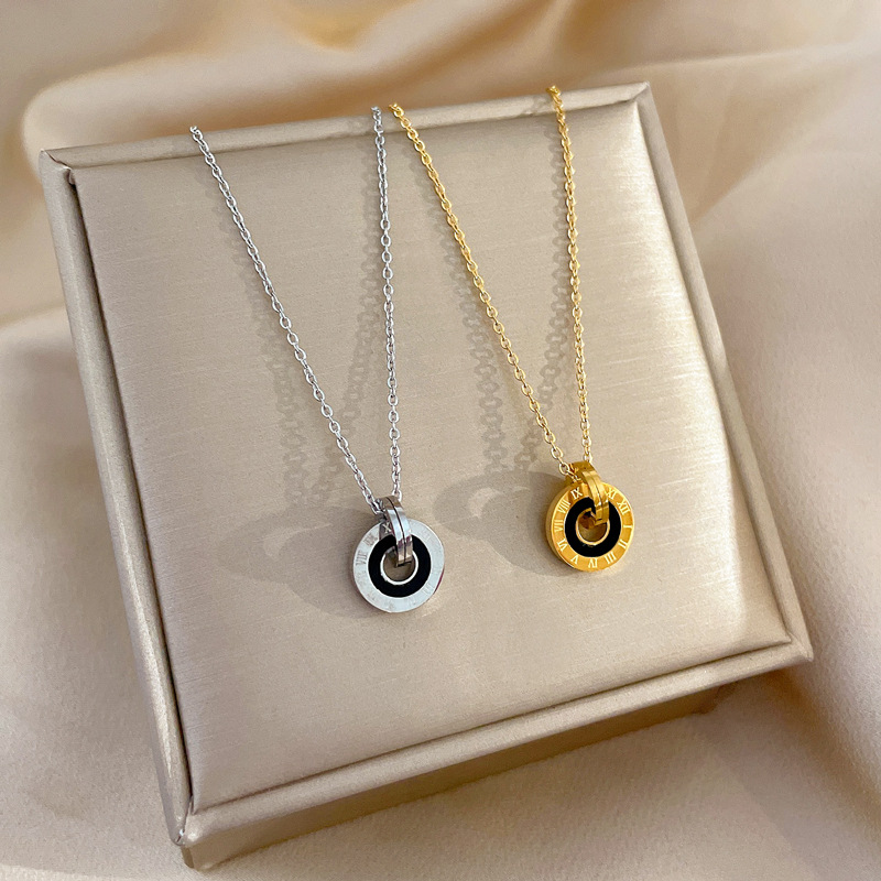 【 All-titanium Steel 】 Roman ring minimalist style furnace with real gold necklace, female Instagram influencer collarbone chain accessory details Picture