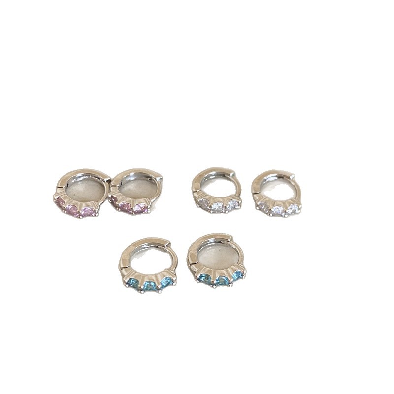 Sparkling double ear holes, colorful zircon ear rings, women's high-end, light luxury, niche plain ring earrings, unique stud earrings and ear buckles Item Picture