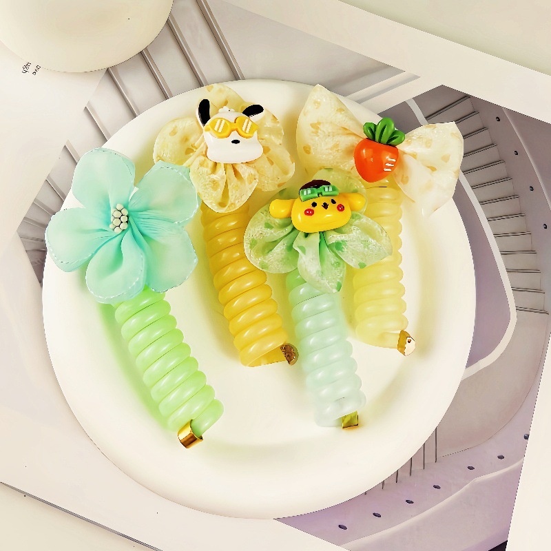 Children's curly telephone line hair tie, little girl bubble braid hair rope, high elasticity, no damage to hair, 2024 new style hair accessory details Picture