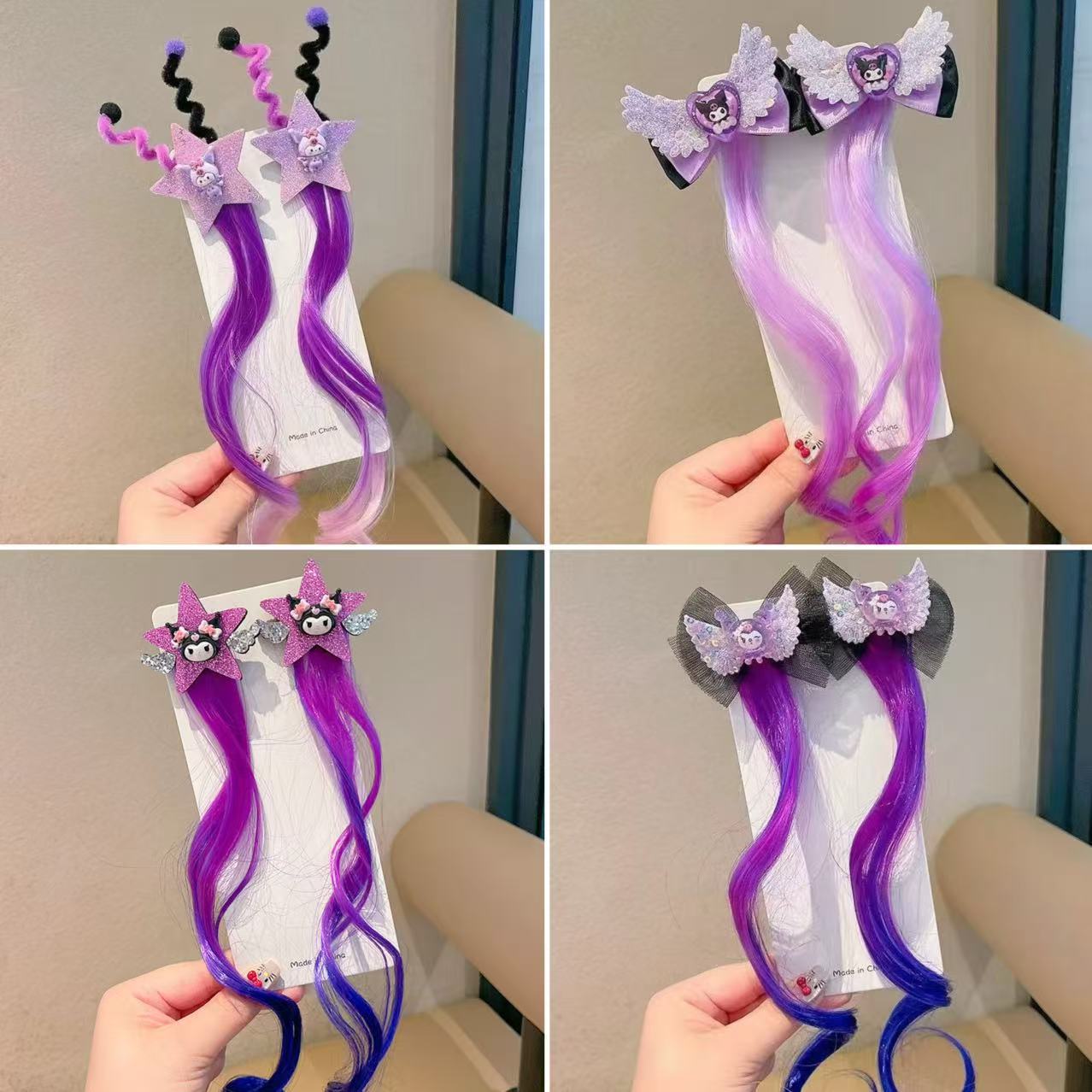 Kulomi children's false braid, highlighted dyed hair clip, cartoon cute five-pointed star false hair, girl braid hair accessory details Picture