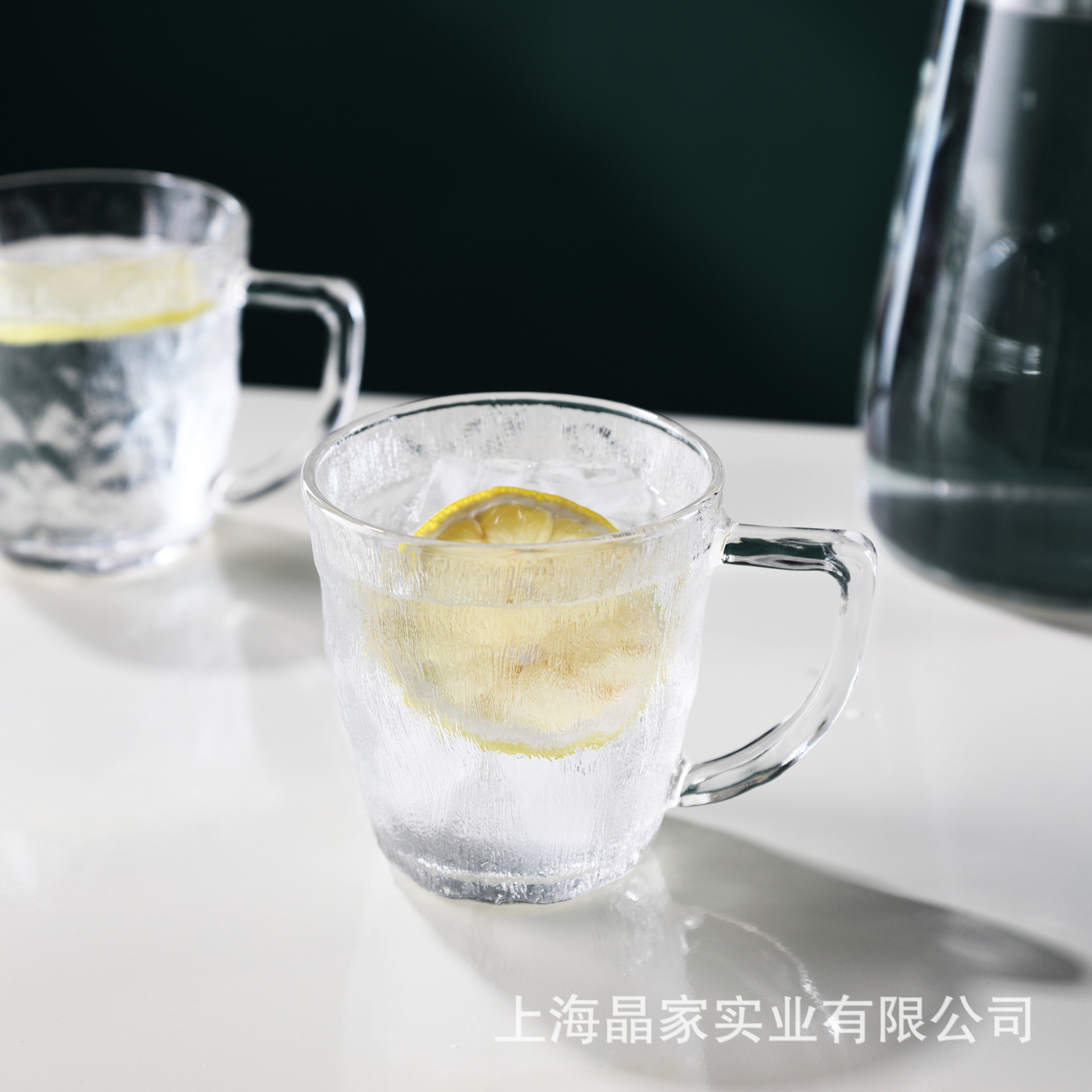 【 Factory Direct Sales 】 Glacier patterned glass cups with handles, cold drink cups, juice beverage cups, household tea brewing and drinking cups details Picture