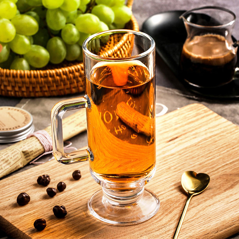 Lizun Creative Irish coffee cup, tall milk tea hot drink cup, transparent glass juice cup, can be printed with LOGO Application Scenario