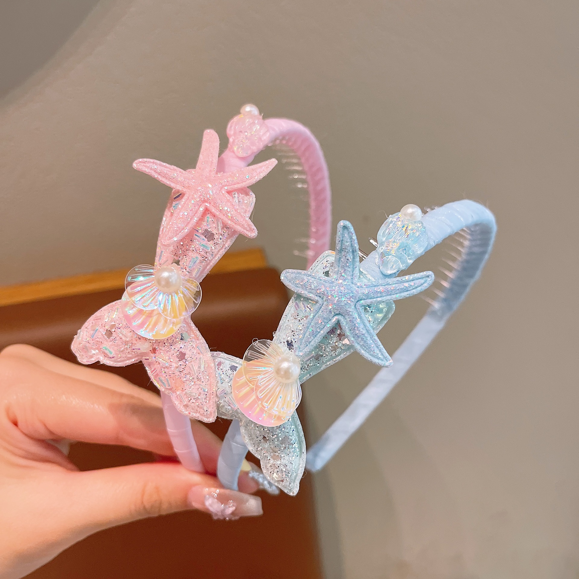 New Princess series Sequined fish tail cartoon mermaid starfish shell children's hairband compression clip hair accessory Headwear Specification drawing