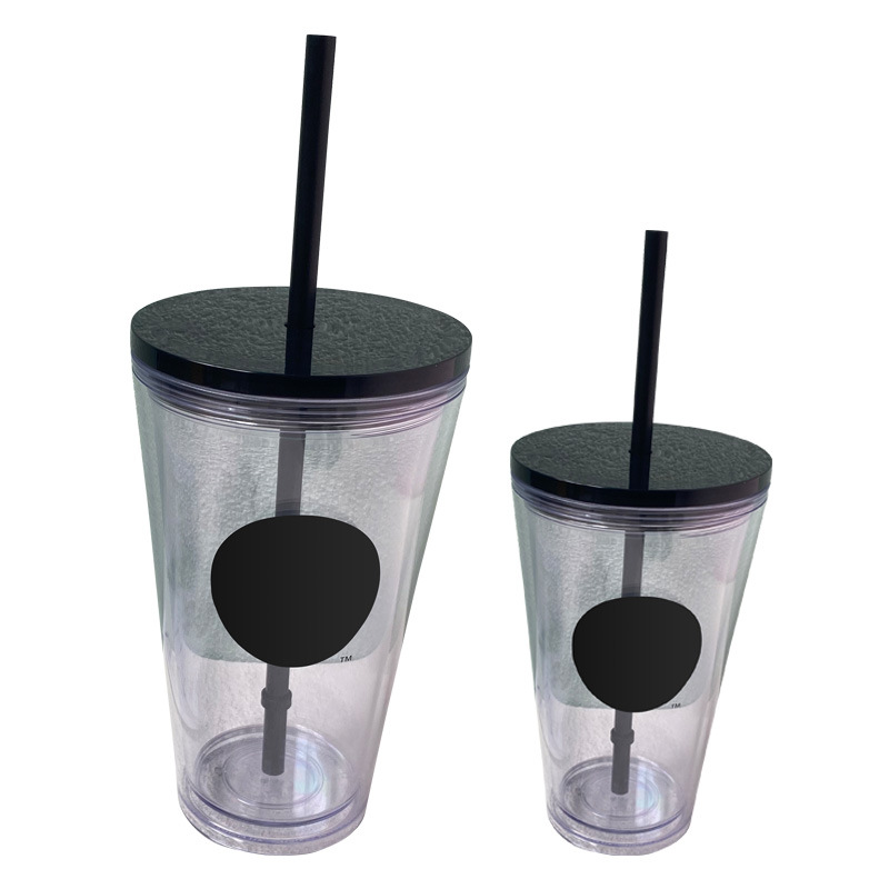 【 Processing and Customization 】 Wholesale of transparent double-layer plastic cups, cups that change color when cooled, large-capacity pp plastic cups with straws Item Picture