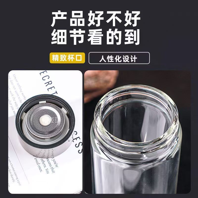 Wholesale of double-layer high borosilicate glass cups with one-click lid opening, men's quick-opening cups, portable gift cups for car tea-water separation Application Scenario