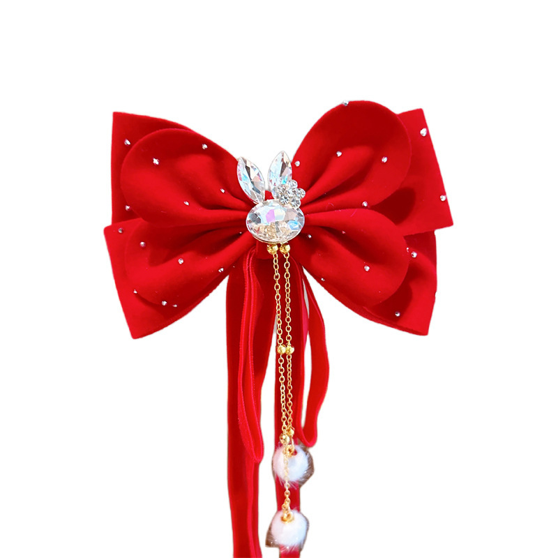 Children's New Year headwear, festive ribbons, back-pressing hair clips, Chinese-style Hanfu hair accessories, girls' New Year ancient-style hair clips Item Picture