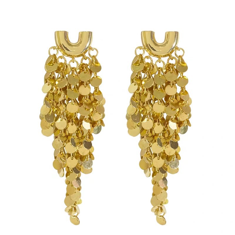 Niche design, high-end metallic sequined tassel earrings, women's light luxury, fashionable and versatile, a bestseller on Xiaohongshu Item Picture