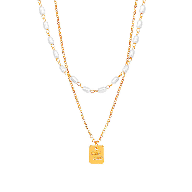 Double-layer stacked millet grain pearl necklace, women's light luxury, niche and high-end collarbone chain, personalized neck chain accessory wholesale Item Picture