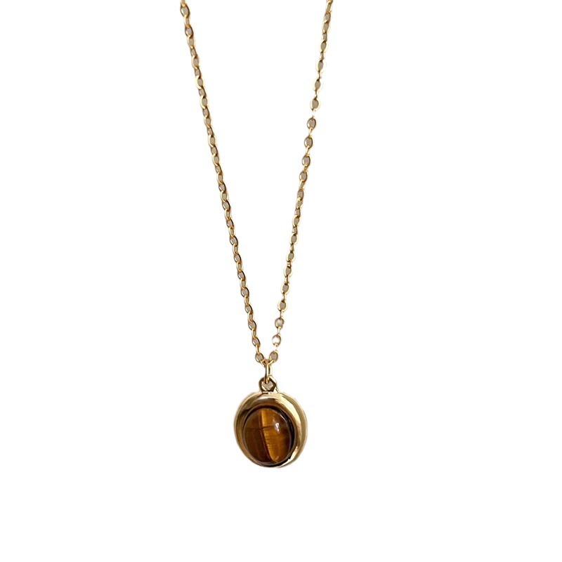 Maillard Tiger's Eye stone beaded stacked necklace for women, a light luxury and niche collarbone chain, sweet and cool, high-end retro accessory for summer Item Picture