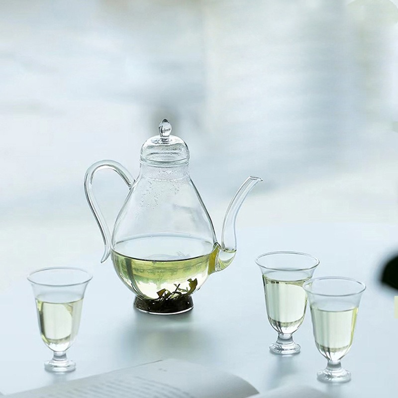 Glass teapot for brewing in the style of Song Dynasty, high-temperature resistant teapot for green tea and flower tea, heat-resistant transparent kettle for boiling water, Gongfu teapot for brewing full figure