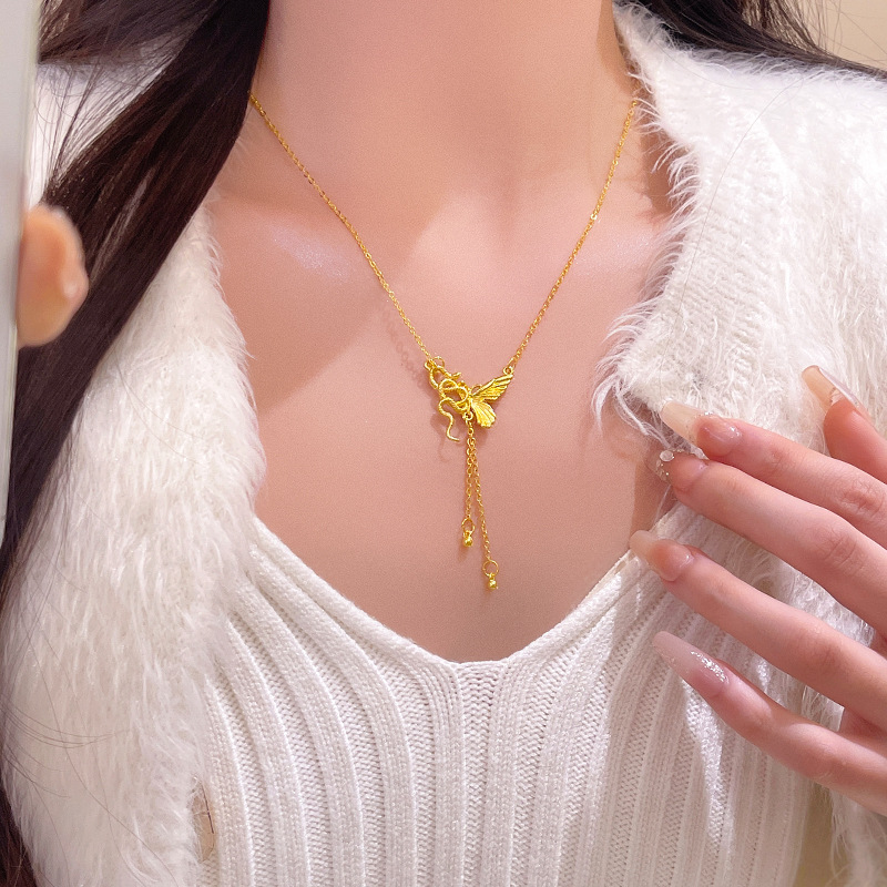 New Chinese-style snake entwined butterfly pendant necklace, a high-end and light luxury accessory for women's zodiac year, collarbone chain, sweater chain details Picture