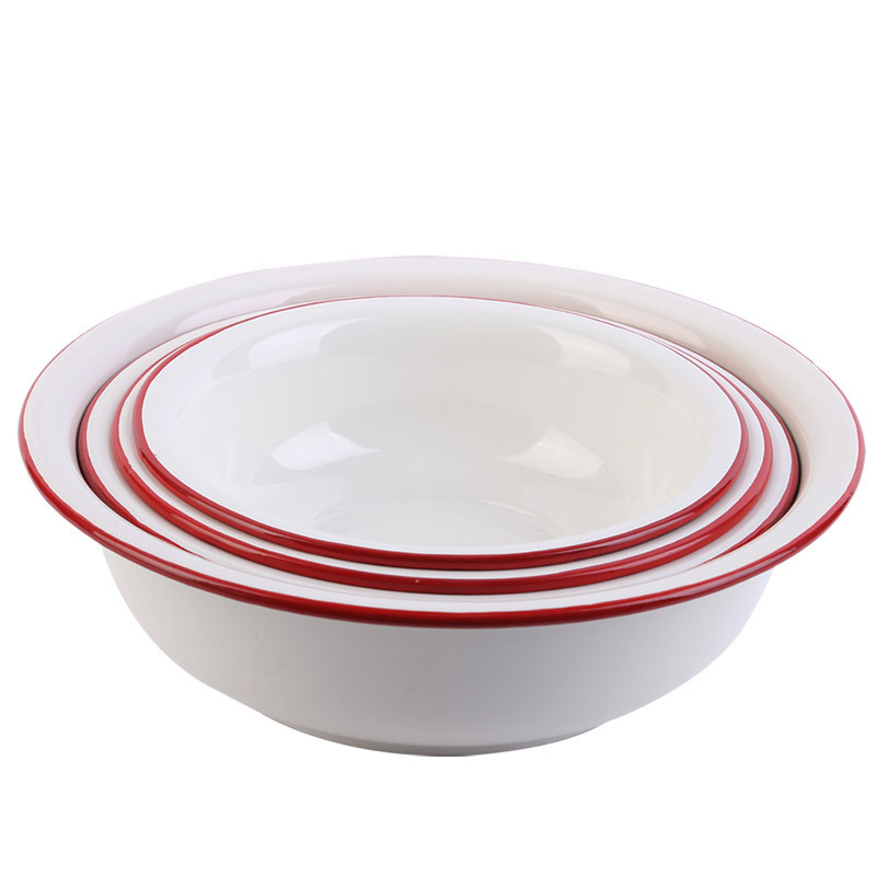 Enamel salad, enamel bowl, enamel rice bowl, old-fashioned bowl, soup bowl, soup basin, solid-color enamel vegetable basin, rolled-edge basin Item Picture