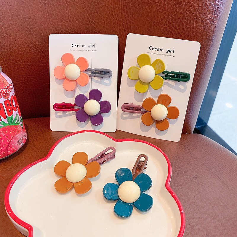 Children's color-blocking large flower hair clips, side broken hair bangs clips, popular girls' hair accessories, girls' hair clips, headwear for autumn full figure